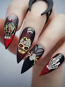 Стразы для ногтей Kalolary Хэллоуин, 60 шт., 3D подвески для ногтей на Хэллоуин, украшения для ногтей в стиле панк-черепа, паука, руки для наклеивания на ногти, украшения для вечеринки на Хэллоуин synthetic.ua - Фото 1