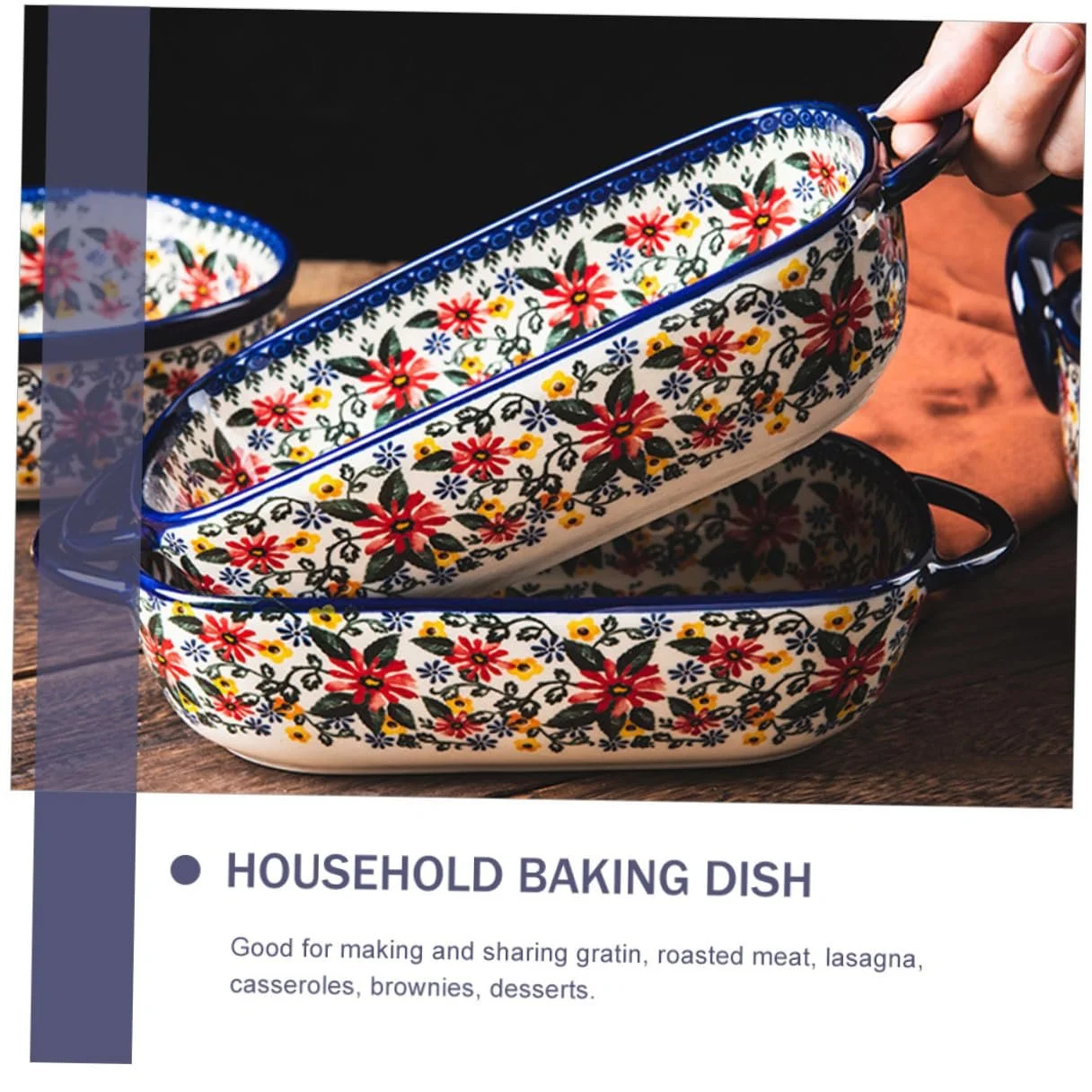 Керамическая форма для выпекания Прямоугольная кастрюля-сотейник с двойными ручками Эргономичная функция подогрева Польский дизайн, фото №6