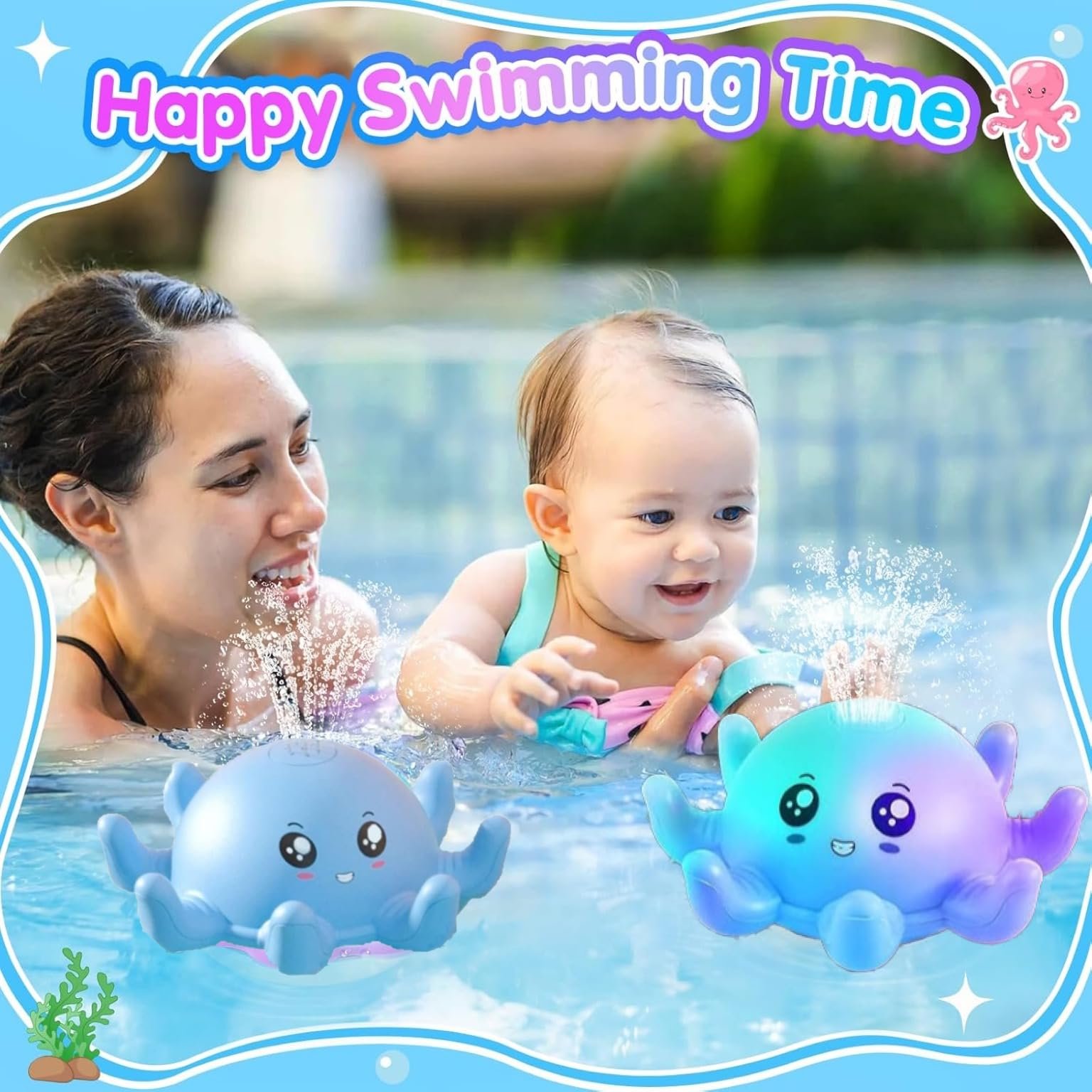 Игрушка для ванной Осьминог с подсветкой Голубой, фото №3