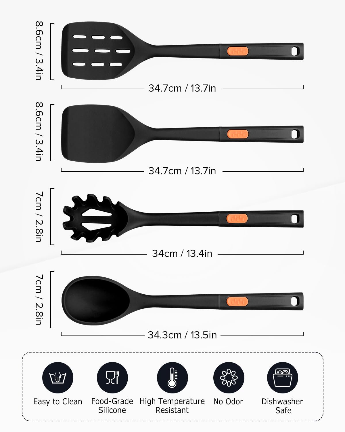 Набор кухонных принадлежностей Лопатка и ложка для спагетти Силиконовые Черный, фото №2
