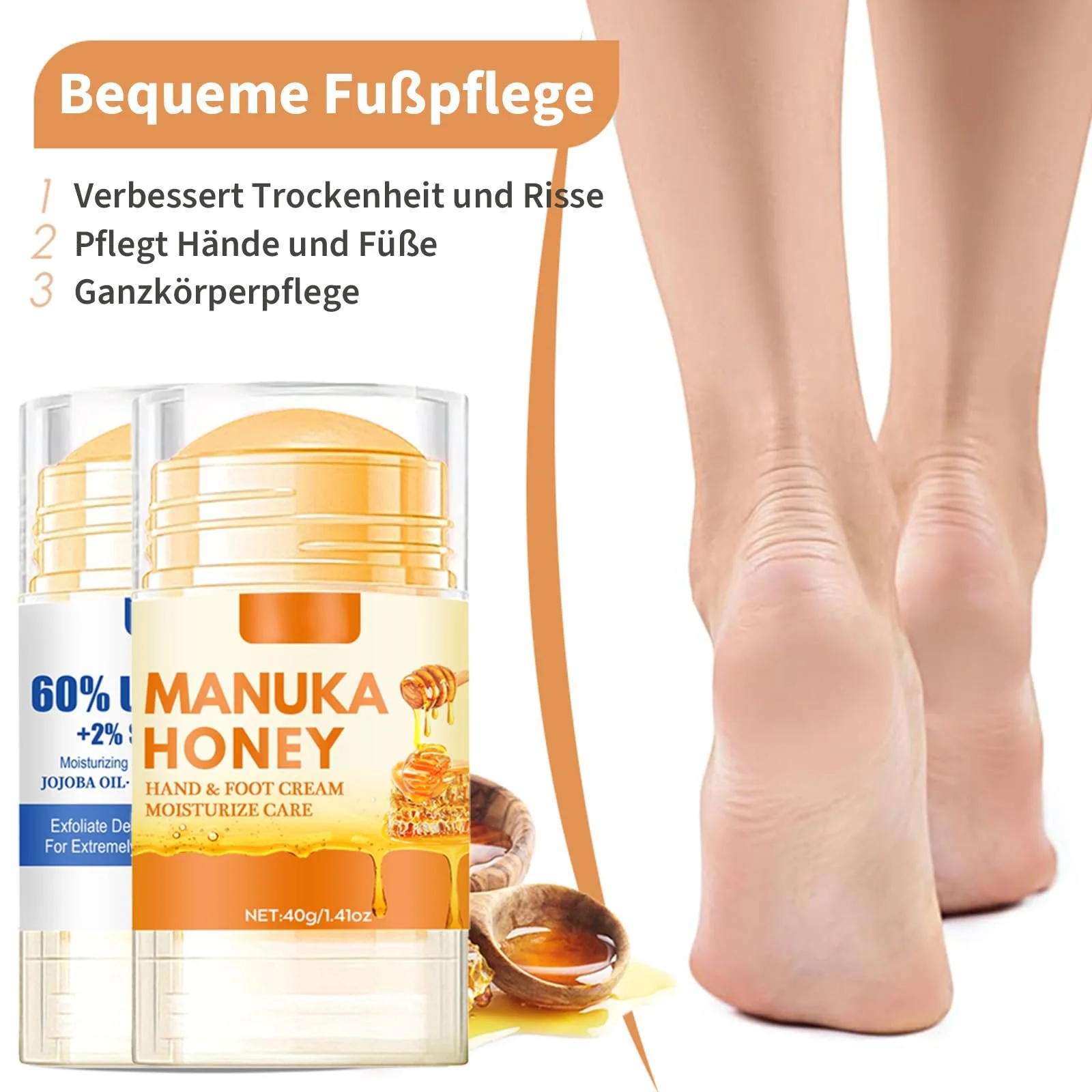 Крем для ног Urea Foot Cream Hydrating and Anti-Cracking увлажняющий против трещин с мочевиной 60% и медом (Упаковка 2 шт), фото №2