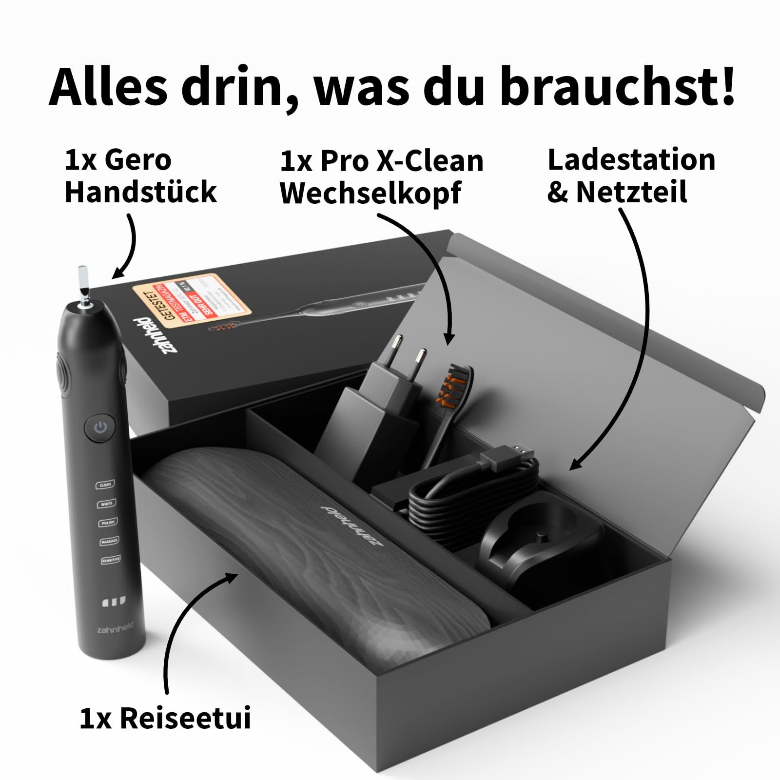 Електрична звукова зубна щітка Zahnheld Gero 5 режимів чищення дорожній футляр Біла, фото №7