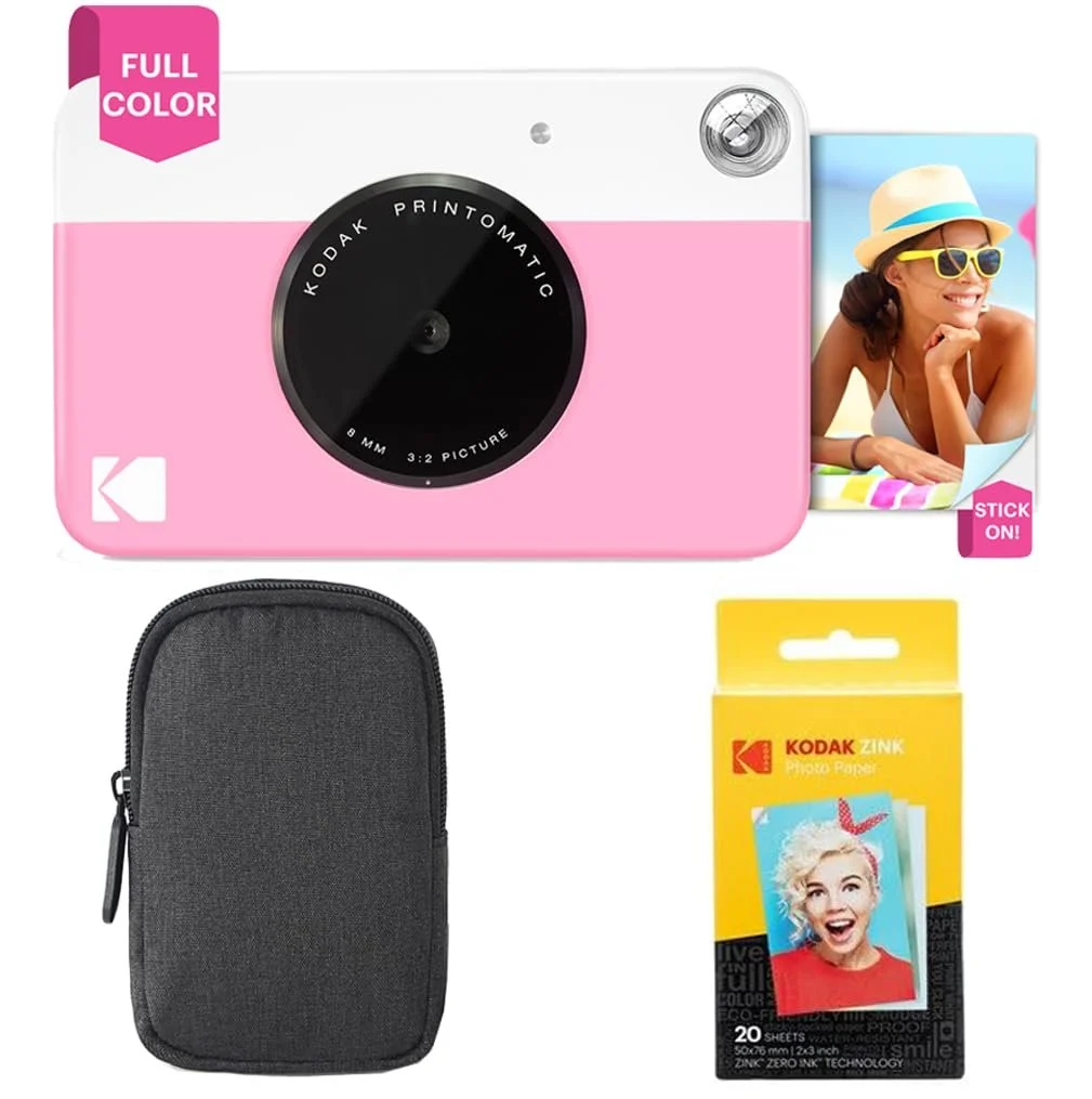 Камера мгновенной печати Kodak Printomatic Bundle + бумага Zink (20 листов) + чехол + ремешок Pink, фото №1