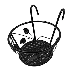 Подвесной держатель для цветочных горшков Leaf Набор 3 шт. Круглый Для перил Железный Черный synthetic.ua - Фото 1