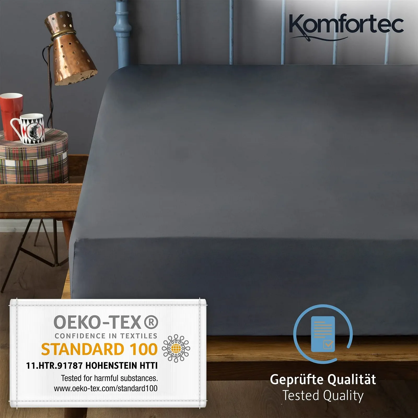 Простынь на резинке Komfortec Jersey 140 x 200 см, 100% хлопок, антрацит, фото №7