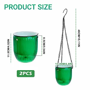Подвесной вазон для цветов Pack of 2 с дренажным отверстием, металлической цепью и S-образными крючками Прозрачный зеленый synthetic.ua - Фото 1