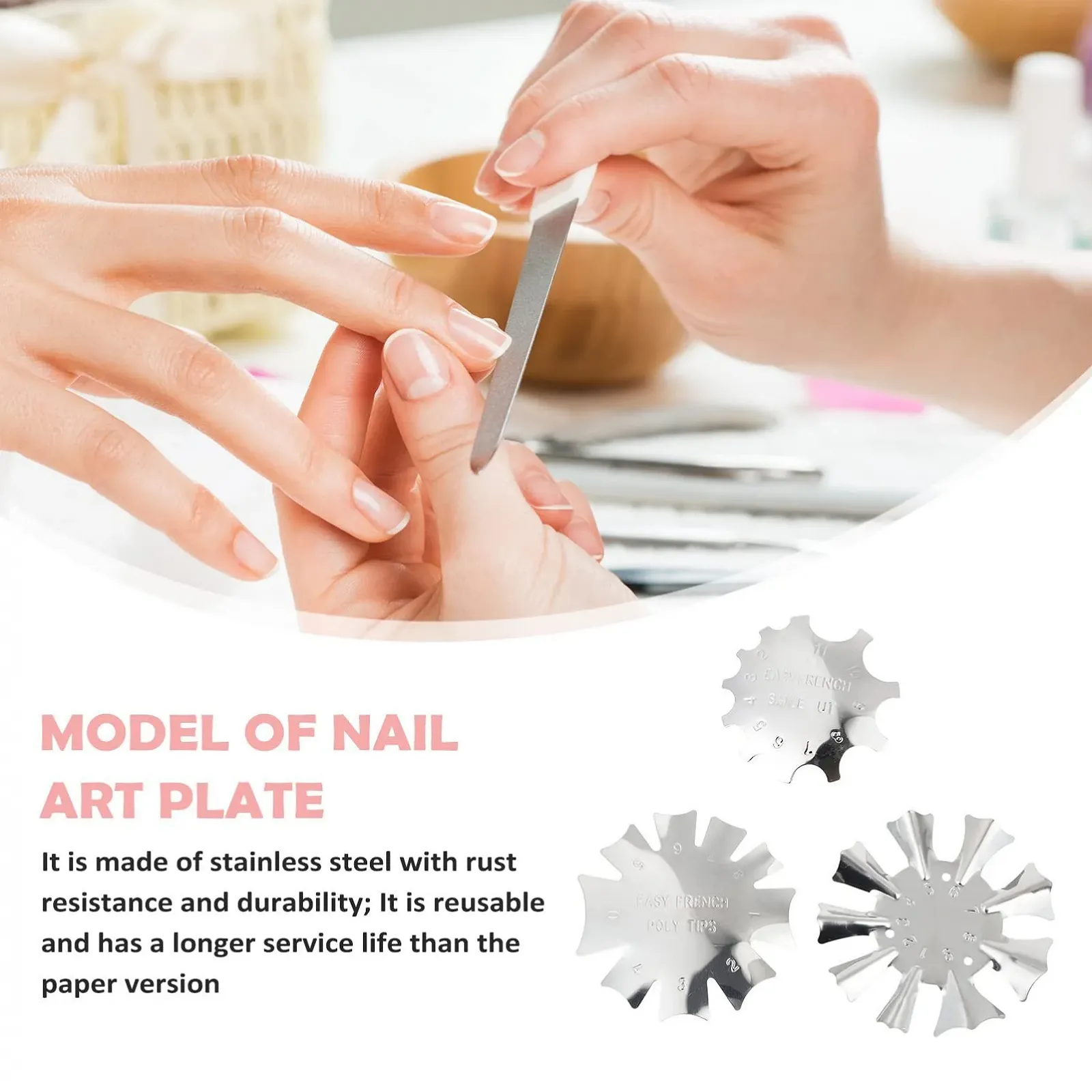 Трафарет для нігтів Healvian 3 шт. Металева пластина для французького манікюру, фото №8