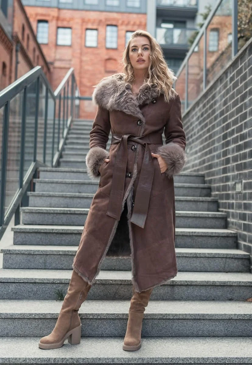 Дубленка Hollert Toscana Lanessa Коричневая с капюшоном, фото №2 Дубленка Hollert Toscana Lanessa Коричневая с капюшоном, фото №2