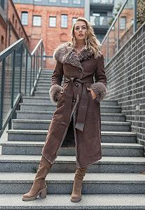 Дубленка Hollert Toscana Lanessa Коричневая с капюшоном synthetic.ua - Фото 1