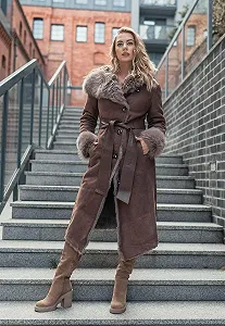 Шкіряна дублянка Hollert Toscana Lanessa Коричнева з капюшоном synthetic.ua - Фото 1