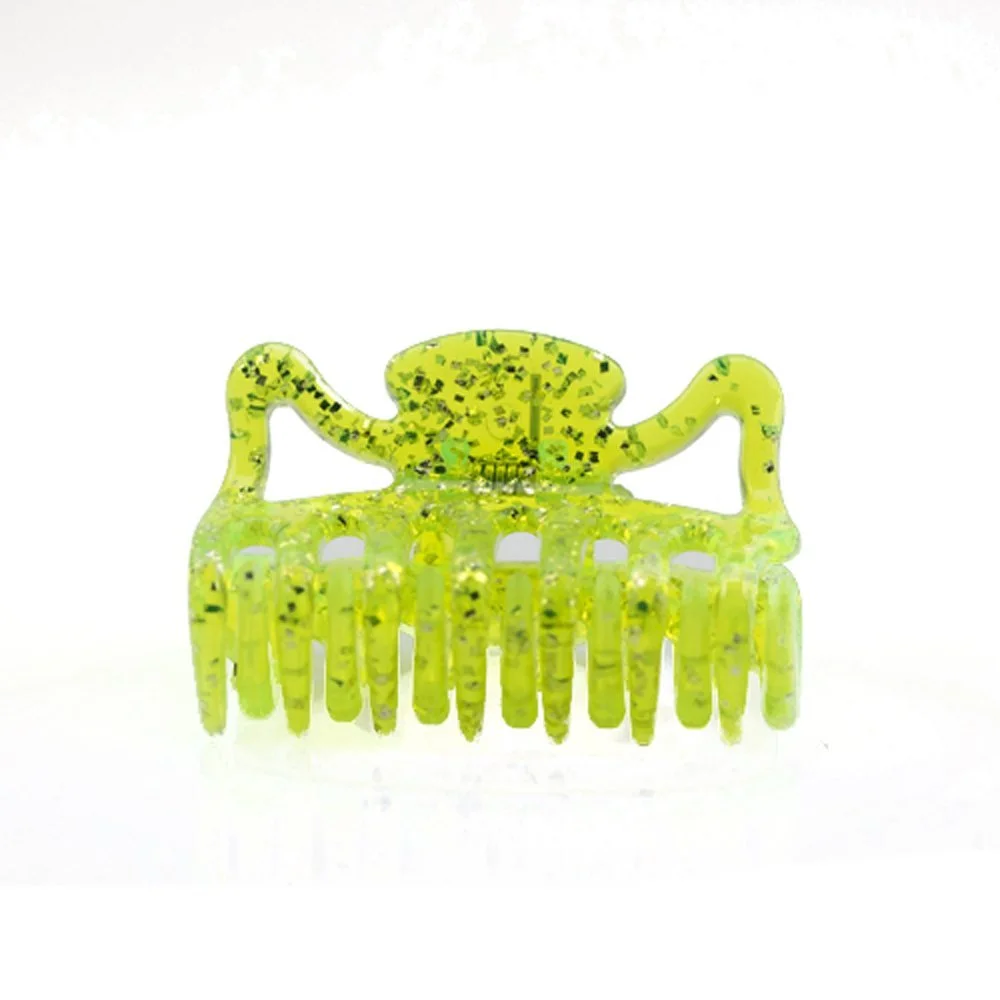 Мини-заколка для волос WeLoveBeads, около 3.5 см, неоново-желтая с серебряными блестками, фото №2