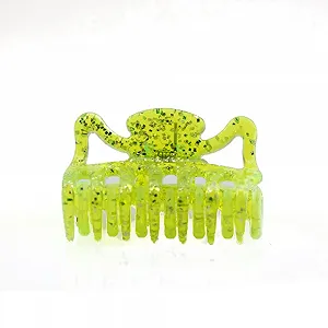 Мини-заколка для волос WeLoveBeads, около 3.5 см, неоново-желтая с серебряными блестками synthetic.ua - Фото 1