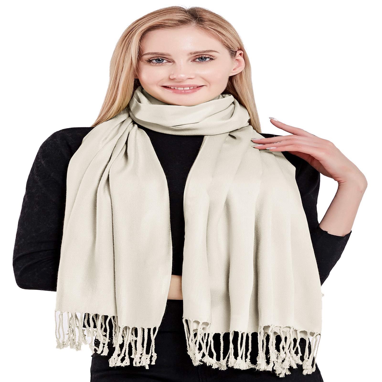 Жіноча шаль-пашміна CJ Apparel ручної роботи, кремового кольору, фото №4