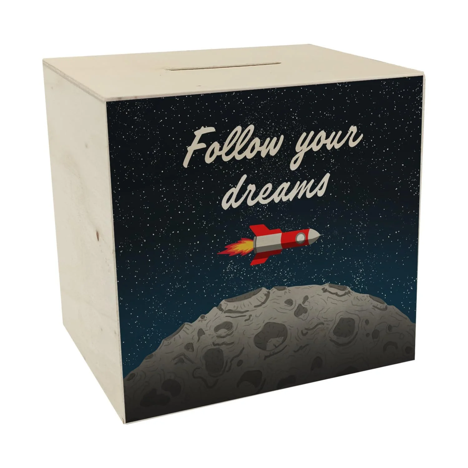 Скарбничка дерев'яна Rocket in Space Follow Your Dreams Ракета Космос, фото №1
