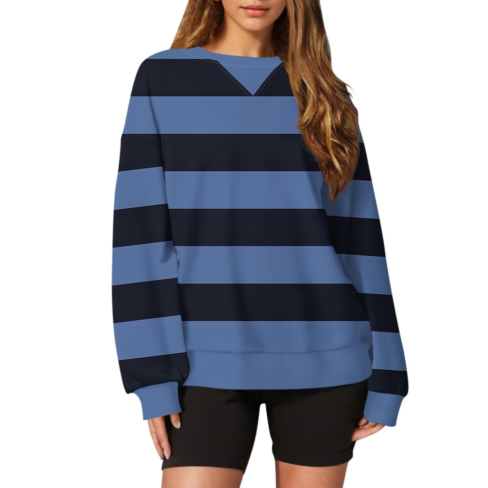 Женский свитшот Generisch Однотонный с круглым вырезом Повседневный полосатый, фото №2