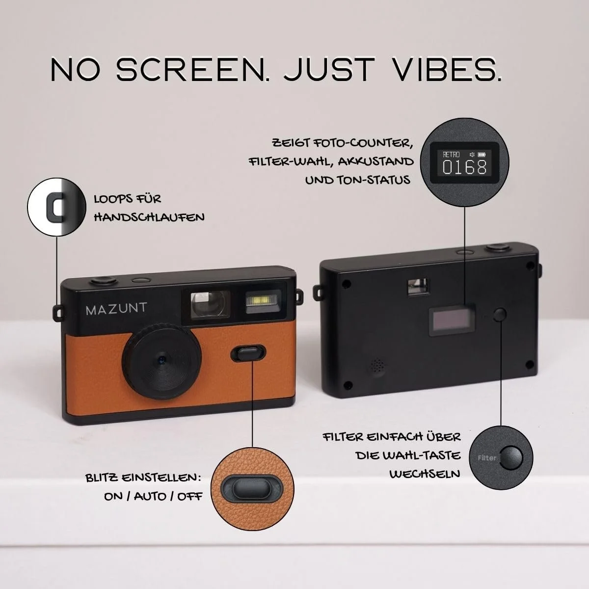 Ретро-цифрова камера MAZUNT 12MP Screen Free + 8GB SD Card Brown, фото №3