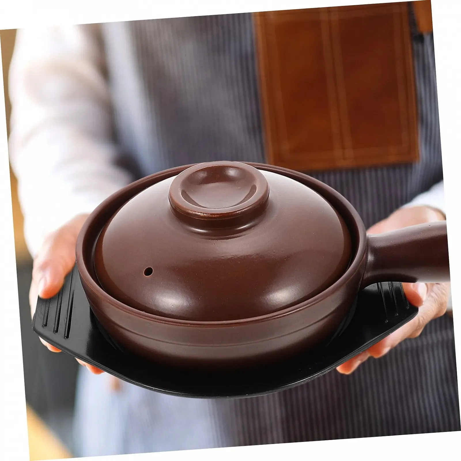 Кастрюля керамическая для тушения с ручкой термостойкая с крышкой, фото №6