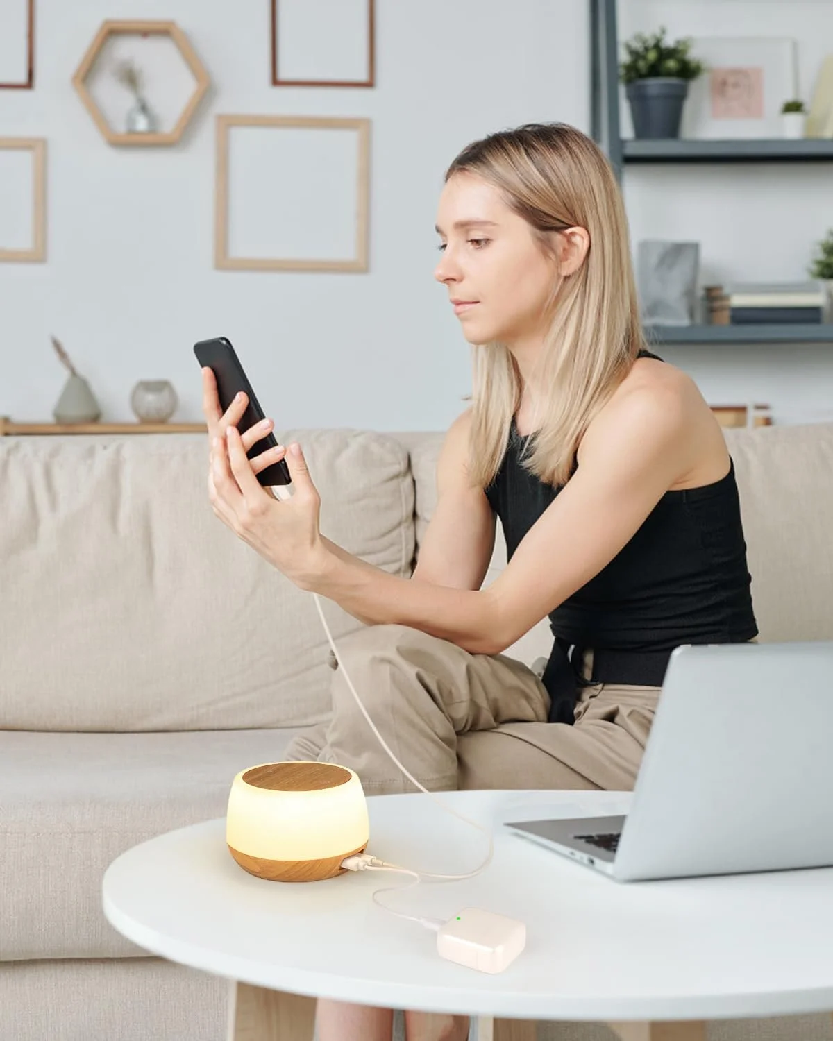 Настільна лампа LED 20 Вт Touch Dimmable 9 кольорів 3 режими Wood Grain, фото №6