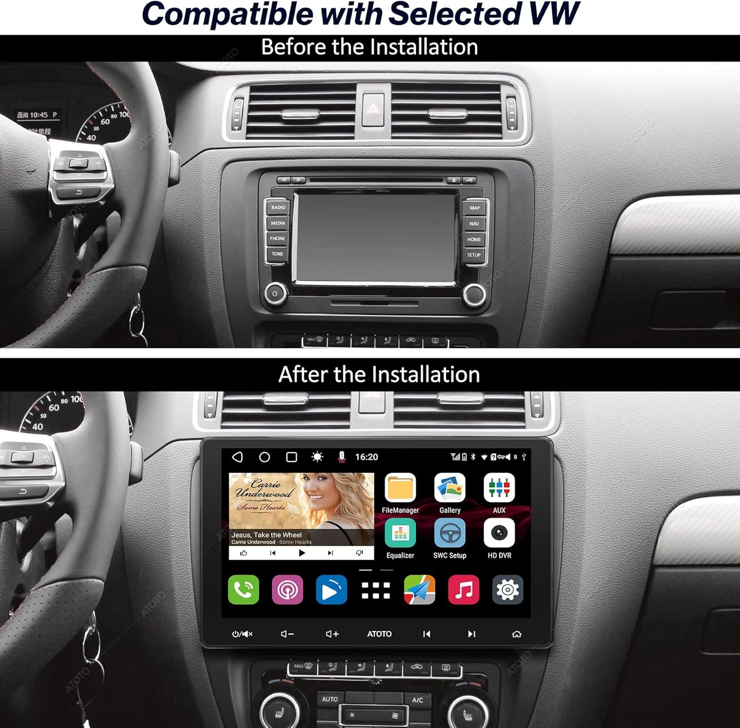 Штатная автомагнитола ATOTO S8 для Volkswagen / 10.1" / Сенсорная / 3/32Гб / Android 10 / Apple CarPlay / Android Auto / Bluetooth / WI-FI / GPS / AUX, фото №3