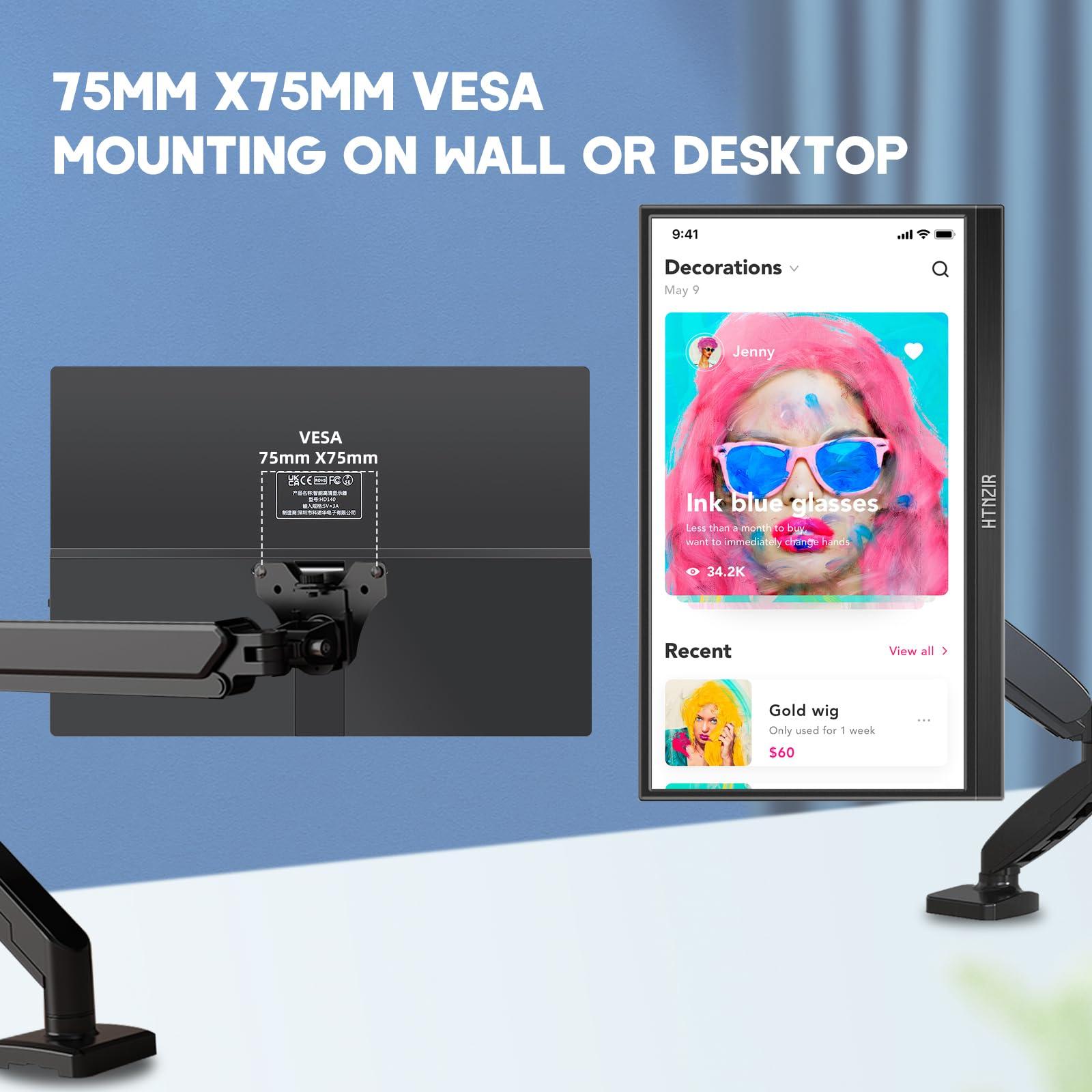 Монитор Портативный Сенсорный 14 Дюймов FHD 1920 x 1080 USB-C HDMI IPS HDR Plug & Play, фото №4