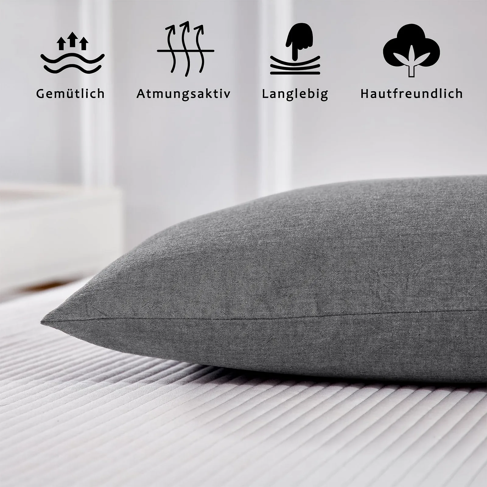 Наволочка TOCOMOA 40 x 40 см, набор 2 шт. Хлопок 100% Темно-серый, фото №3 Наволочка TOCOMOA 40 x 40 см, набор 2 шт. Хлопок 100% Темно-серый, фото №3