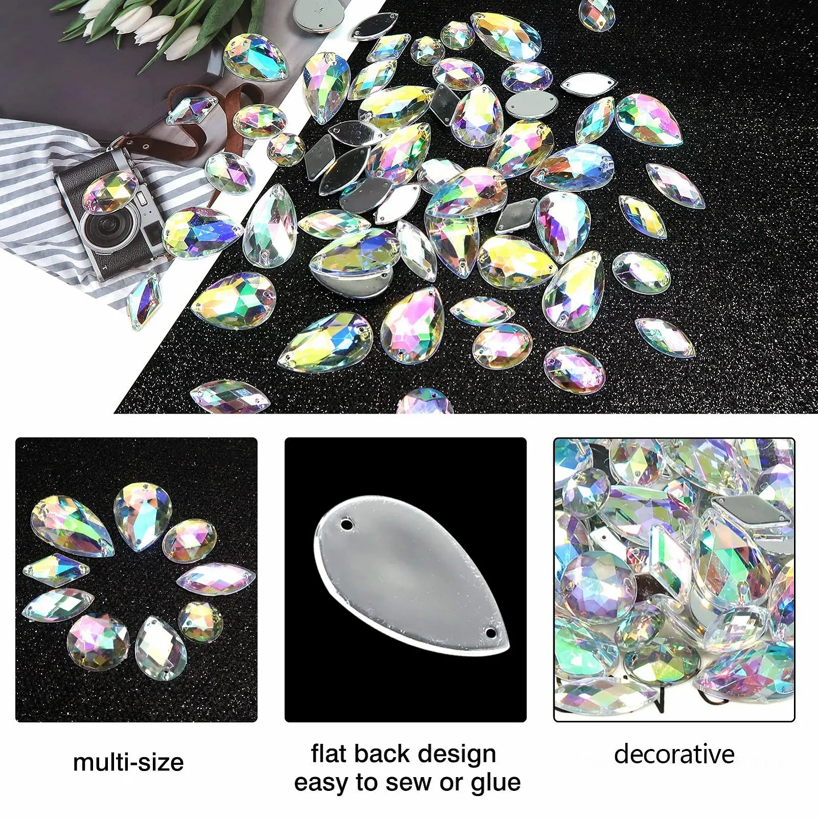 Пришивные AB кристаллы Акриловые граненые плоские стразы для шитья Хрустальные стразы разных форм для DIY рукоделия Одежда Обувь Сумка Декорация 117 шт, фото №5 Пришивные AB кристаллы Акриловые граненые плоские стразы для шитья Хрустальные стразы разных форм для DIY рукоделия Одежда Обувь Сумка Декорация 117 шт, фото №5