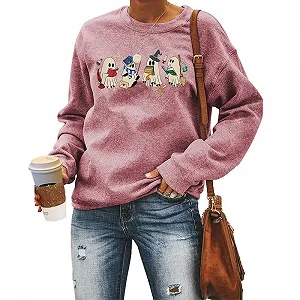 Хеллоуин Толстовка MLZHAN Женская Смешной 4-Призрак Книга Метла Свеча Графика Круглый вырез Длинный рукав Рубашка - Фото 1