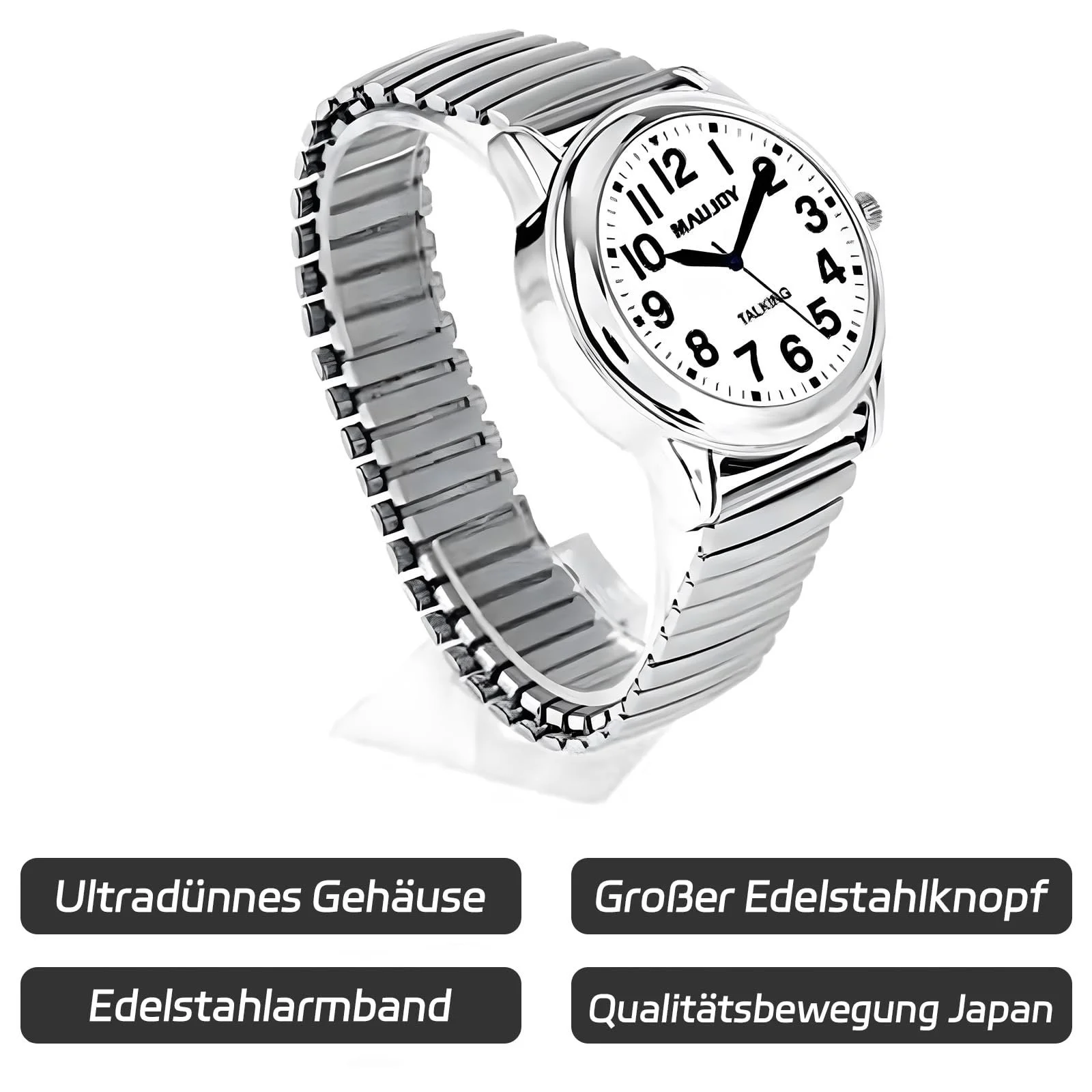 Говорящие часы MAUJOY женские, на немецком языке I Объявление даты и времени I Для слепых, пожилых людей и людей, страдающих деменцией, стиль 3, Classic, фото №2 Говорящие часы MAUJOY женские, на немецком языке I Объявление даты и времени I Для слепых, пожилых людей и людей, страдающих деменцией, стиль 3, Classic, фото №2