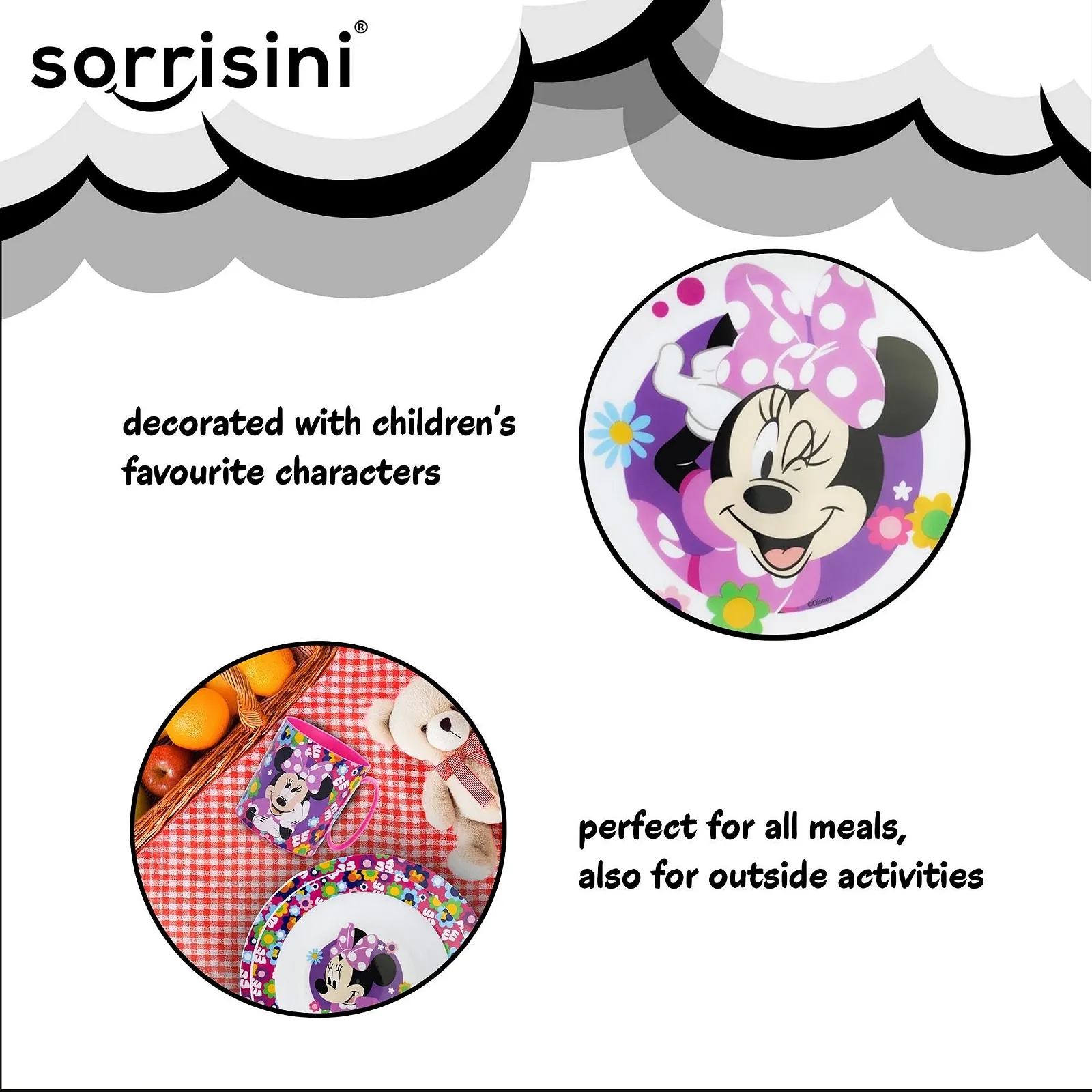Набор детской посуды Sorrisini Тарелка, Миска, Чашка Минни, фото №6 Набор детской посуды Sorrisini Тарелка, Миска, Чашка Минни, фото №6