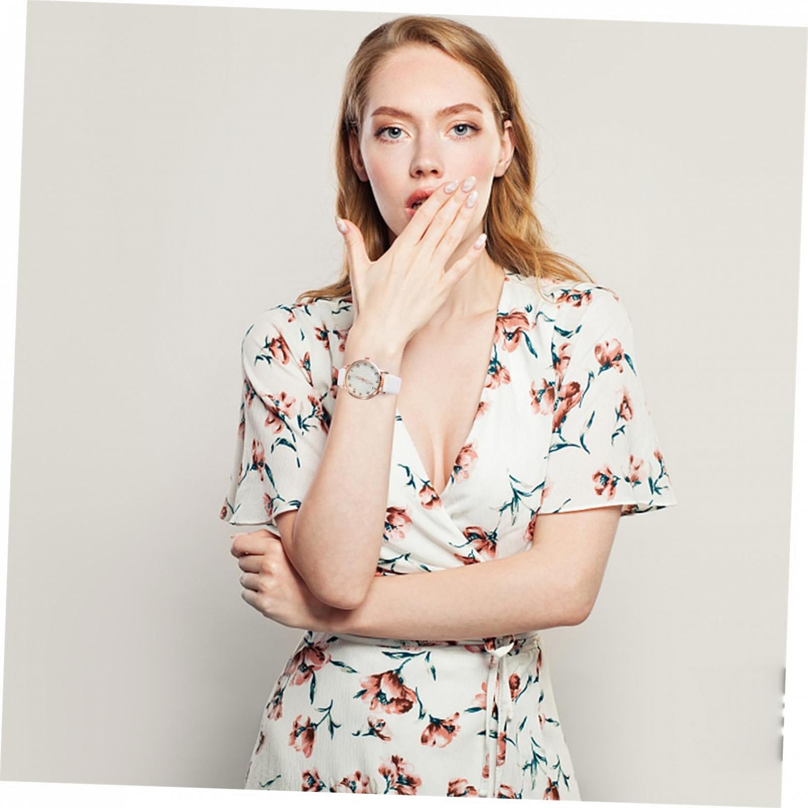 Женские Часы WRITWAA Золотые с Белым Ремешком из Искусственной Кожи PU, фото №4