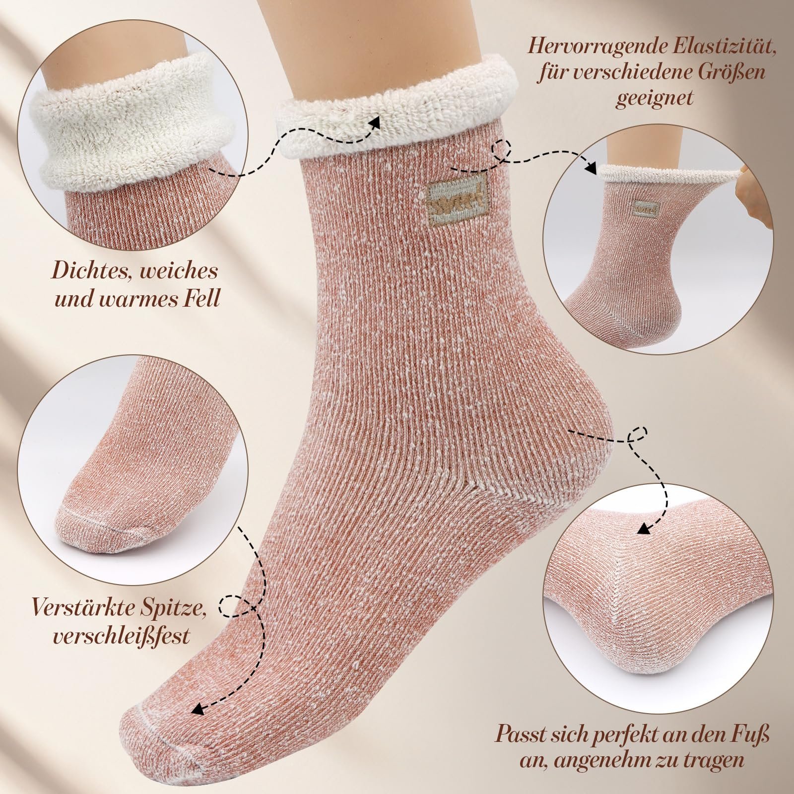 Термоноски Женские (6 пар) Размер 35-39 Комфортные Теплые Носки Мягкие Толстые Носки для сна Плюшевые Утолщенные Зимние Носки с гофрированием, фото №2