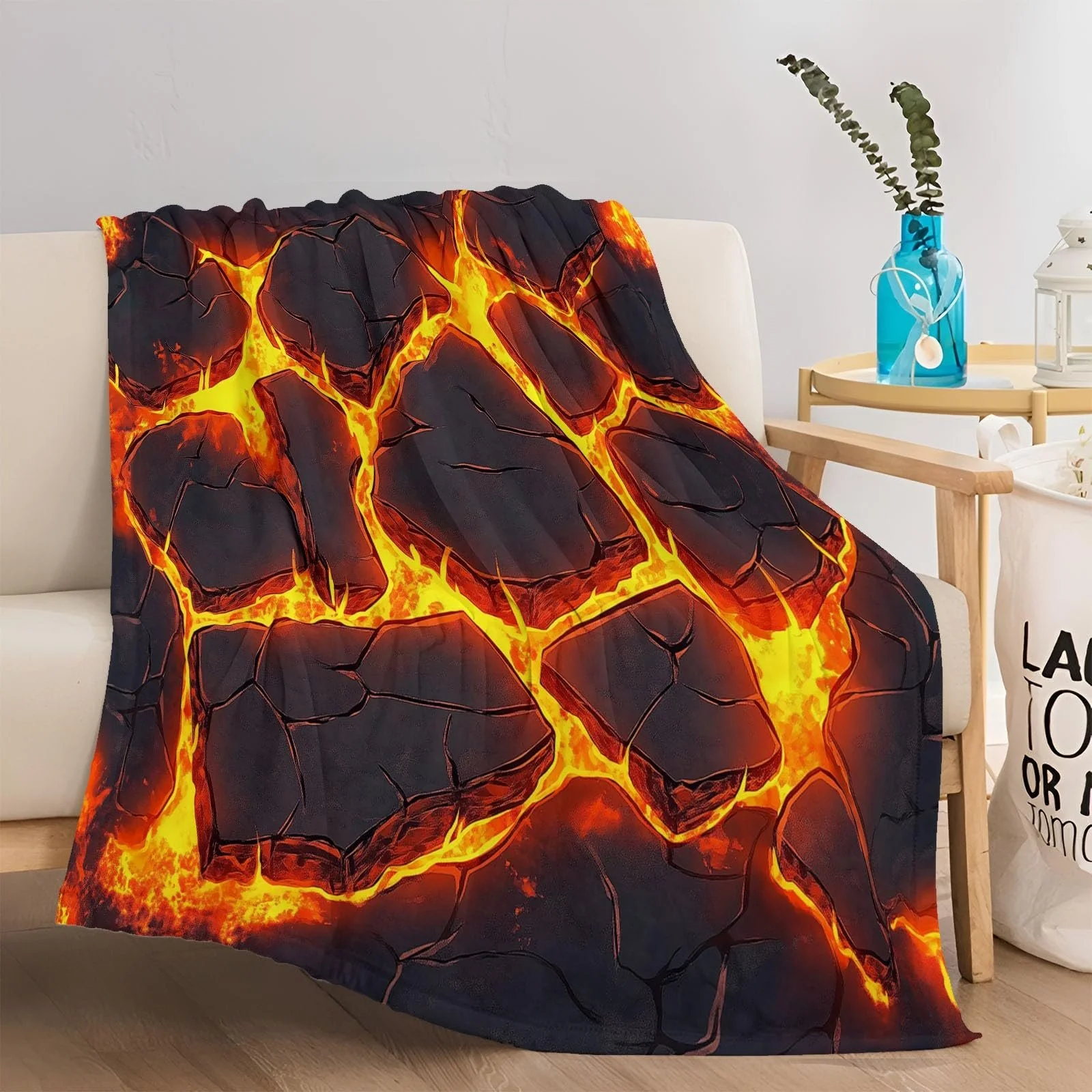 Покривало Абстракція Полум'яні лінії Високоякісний фланель, помаранчево-сірий, 200 x 200 см, фото №4