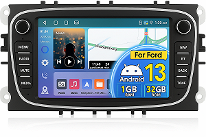 Штатна автомагнітола Podofo для Ford Focus/C-max/S-max/Galaxy/Fusion/Fiesta/Mondeo/Kuga/Transit / 7" / Сенсорна / 1/32Гб / Android 13 / Apple CarPlay / Android Auto / Bluetooth / WI-FI / GPS / FM / USB / RCA - Фото 1