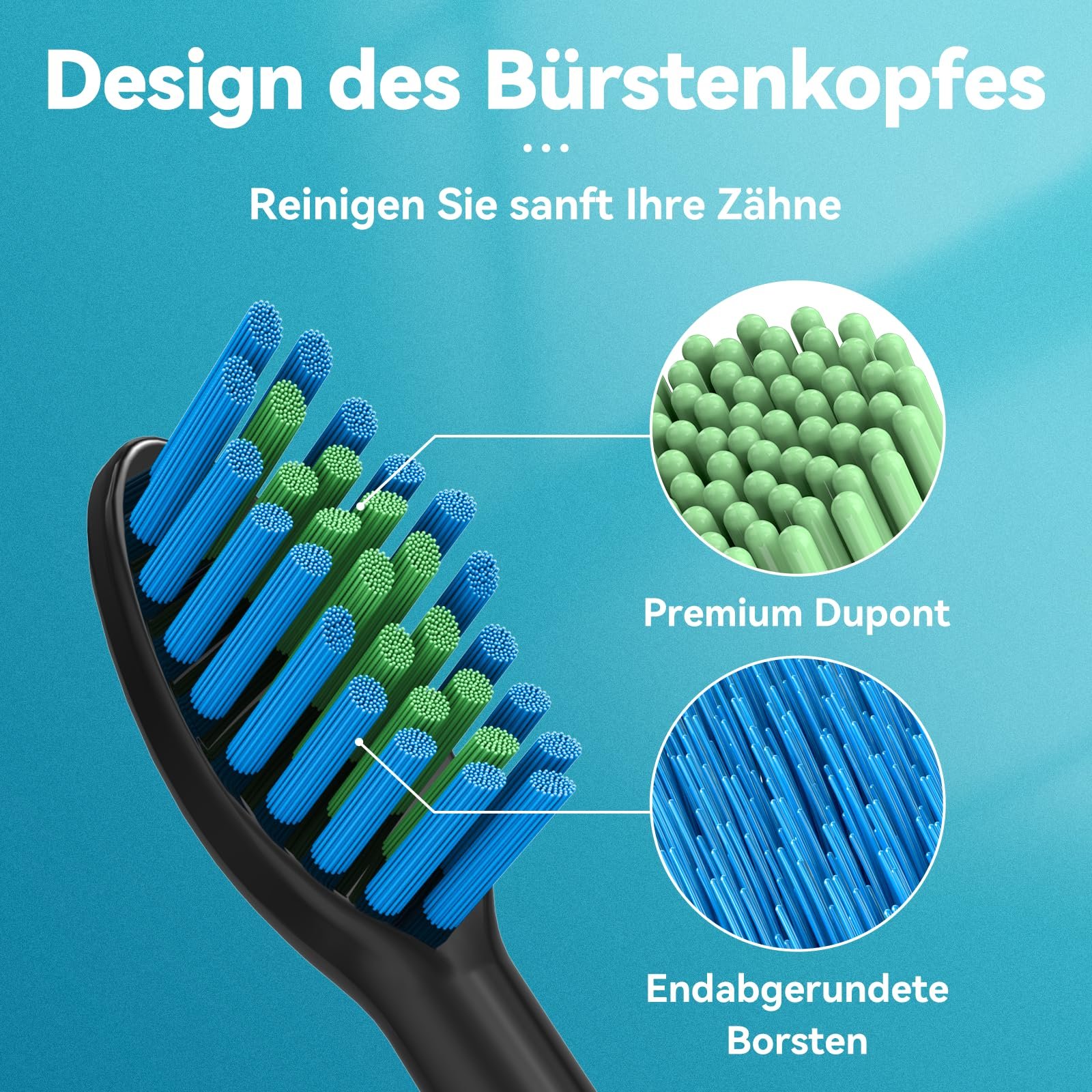Електрична звукова зубна щітка Lächen з 4 насадками та таймером Чорна B-Black, фото №5