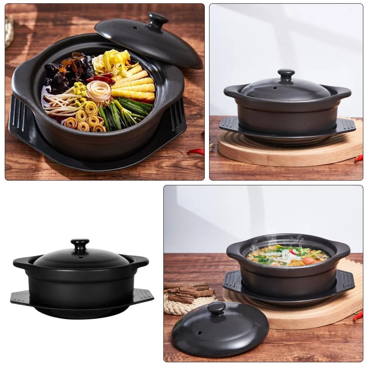 Каструля INOOMP керамічна з кришкою та блюдцем стильна, фото №8