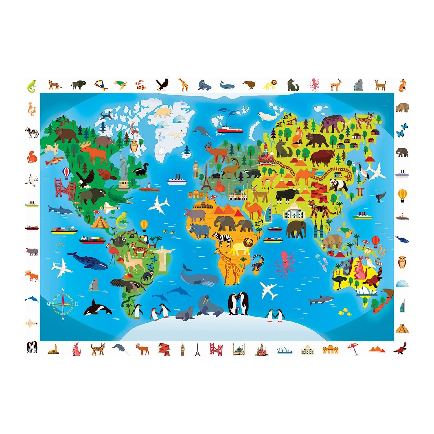 Пазл Calypto Animal World Map 3907501 100 XL елементів Soft Touch дитячий з оксамитовою поверхнею та грою-пошуком, фото №3