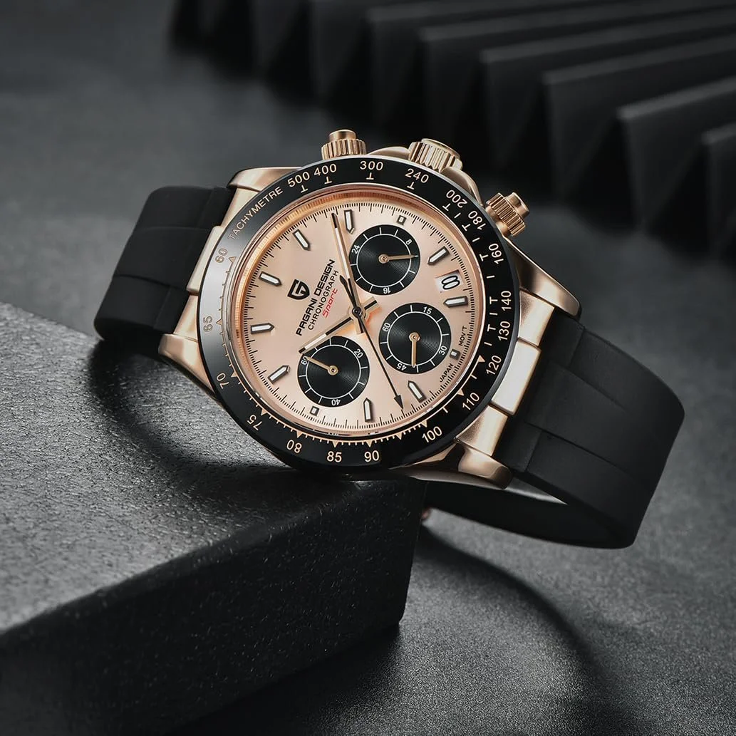 Часы Pagani Design Мужские VK63 Механизм Daytona Chronograph Homage Кварцевые Керамический Безель Нержавеющая Сталь Спортивный Резиновый Ремешок Водонепроницаемые Дайвинг, фото №6