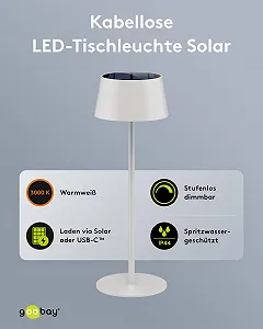 Настільна лампа goobay 73929 LED акумуляторна IP44 сенсорна безступінчасте димування USB-C Білий synthetic.ua - Фото 1