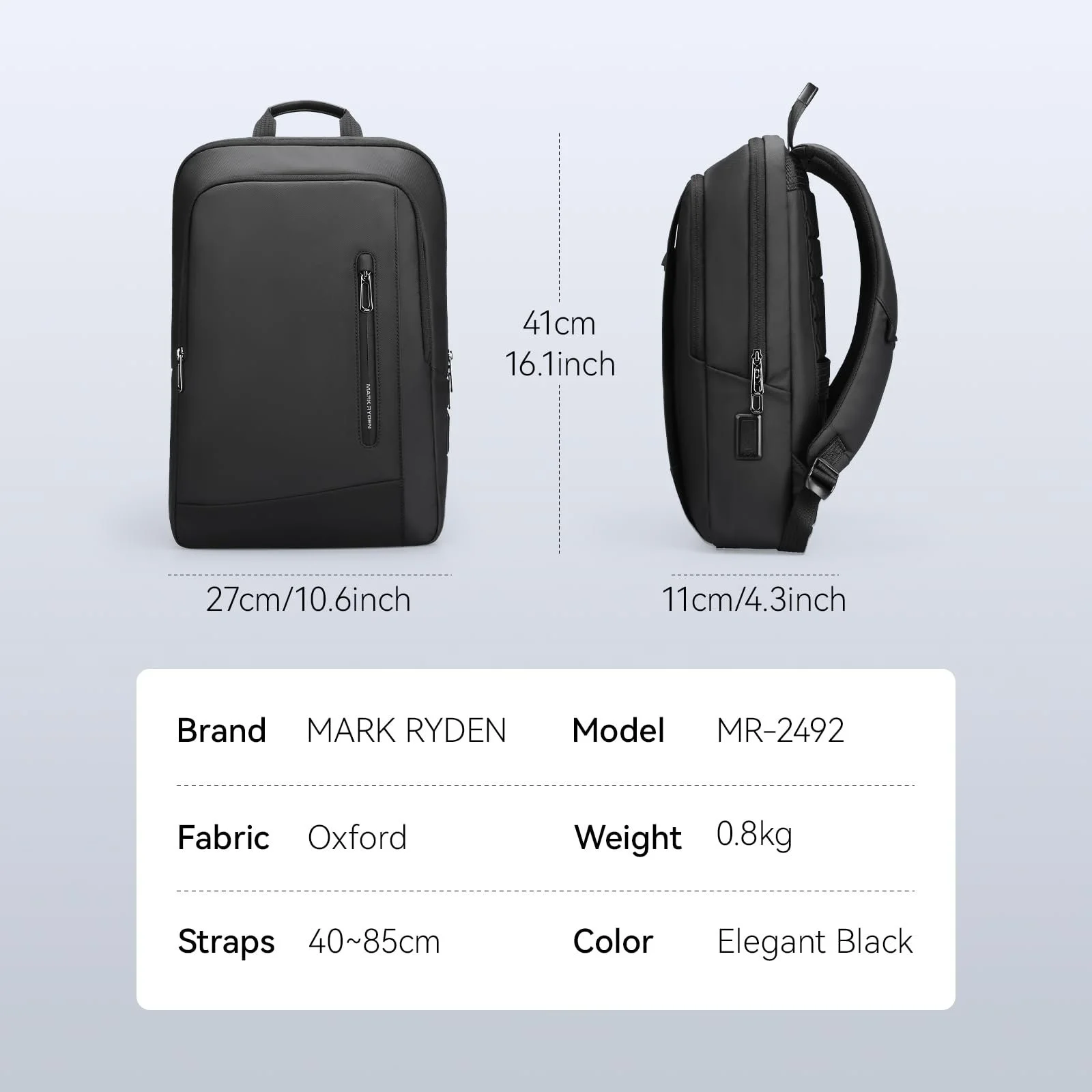 Рюкзак міський Mark Ryden City 15.6 дюйма USB-C Чорний, фото №2