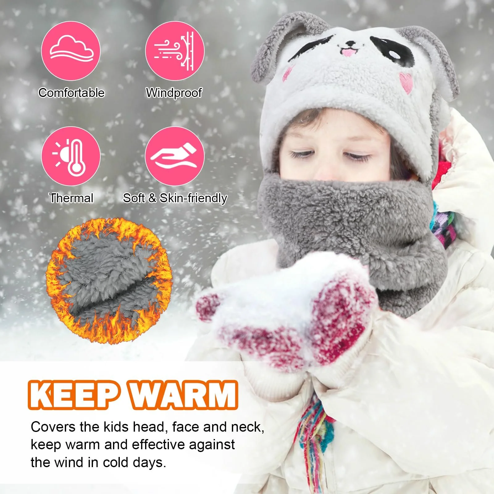 Дитяча зимова флісова термошапка-балаклава AYPOW для дітей, фото №6