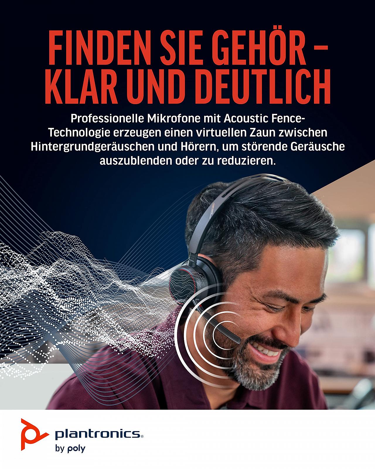Гарнітура Plantronics Voyager Focus 2 UC Бездротова З зарядною станцією (Poly) Активне шумопоглинання (ANC) Довгий час розмови Підключення до ПК/Mac/мобільного пристрою через Bluetooth Teams, Zoom та інші, фото №4
