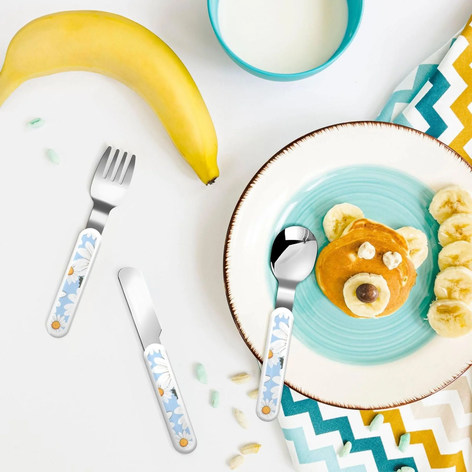 Дитячий набір столових приборів з трьох предметів Neat White Daisies пікніка, багаторазовий, фото №6 Дитячий набір столових приборів з трьох предметів Neat White Daisies пікніка, багаторазовий, фото №6