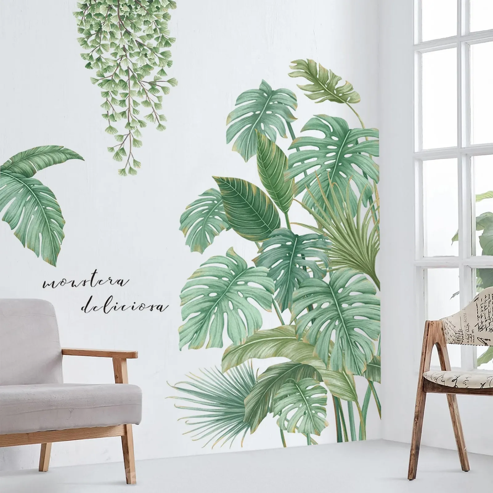 Наклейка на стіну Тропічне листя Рослини Ліани Джунглі Зелена, фото №6
