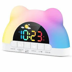 Детский будильник Azyh, цифровой, с 11 RGB цветами ночника, функцией тренировки сна, питание от сети, 10 звуковых эффектов, двойной - Фото 1