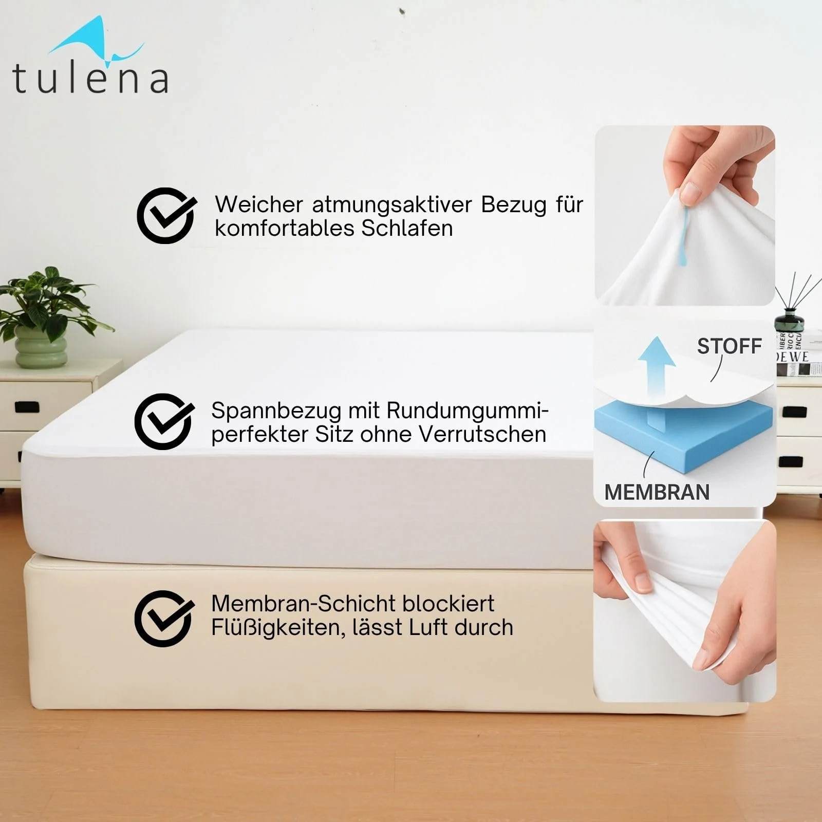 Наматрасник TULENA 140 x 200 см, простыня, 100% водонепроницаемый, фото №6