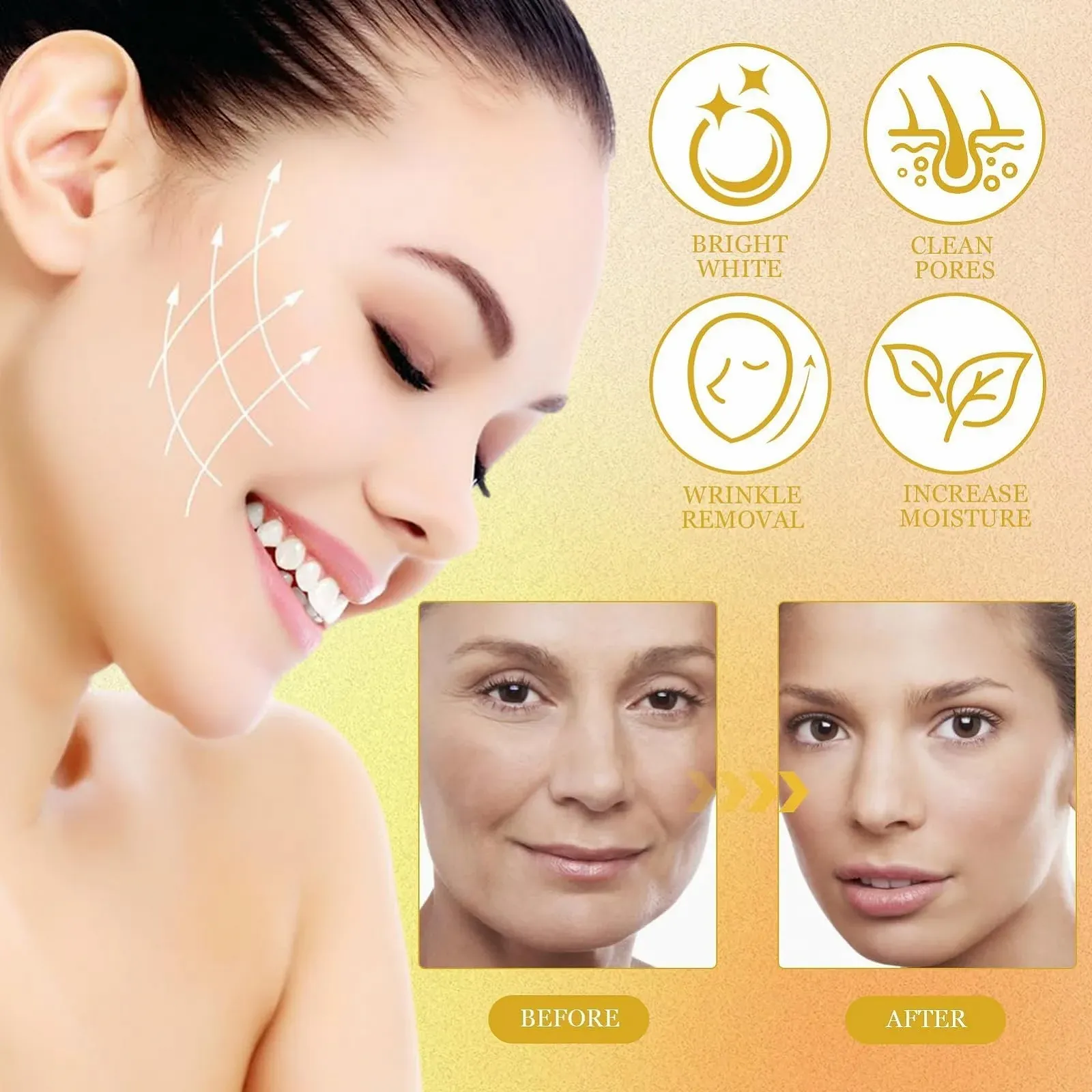 Маска-плівка Золота для обличчя, набір 3 шт для зволоження, проти зморшок, очищення та освітлення, фото №4