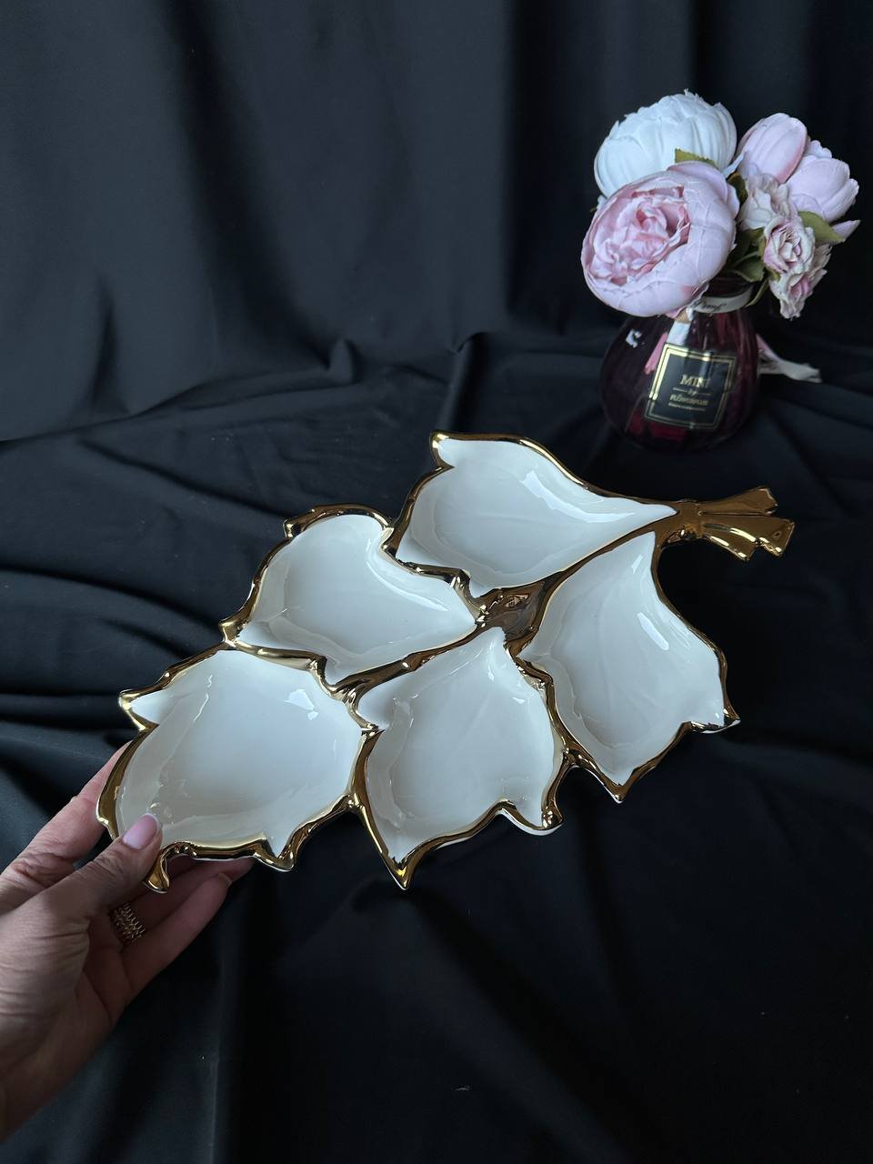 Менажниця у вигляді листка порцеляна5 секцій, фото №1