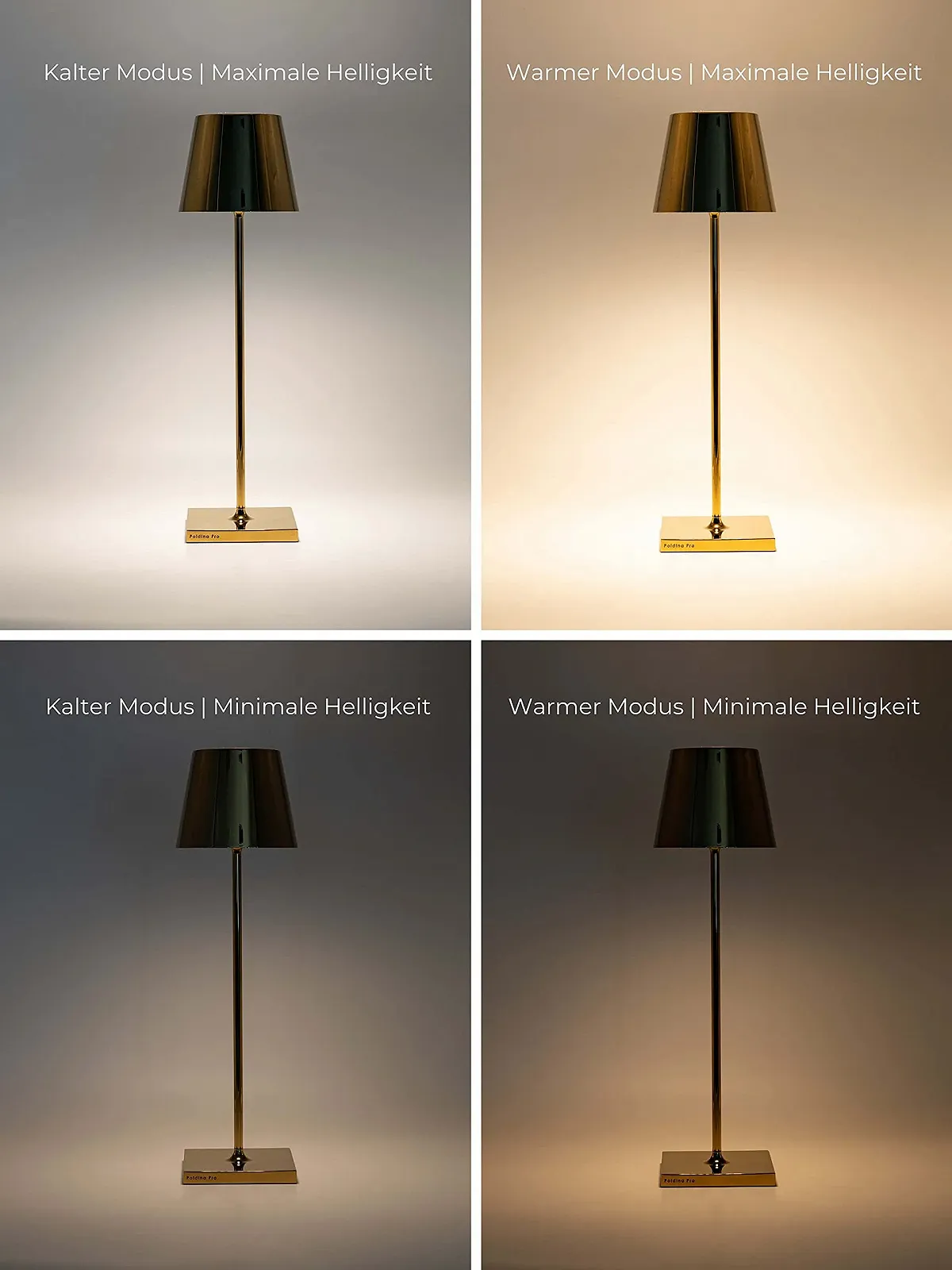 Настільна лампа Zafferano Poldina Pro Акумуляторна LED Сенсорне димування Алюміній Висота 38 см Золотий блискучий, фото №3