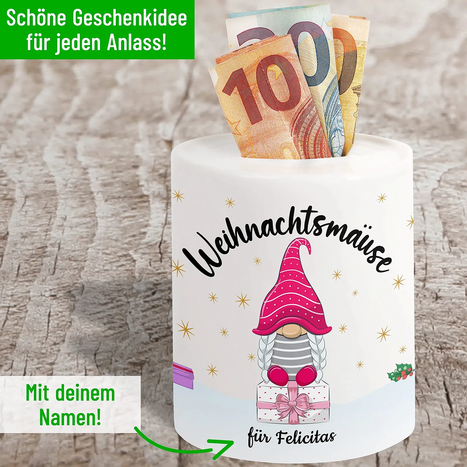 Скарбничка Christmas Mice Персоналізована з ім'ям Керамічна, фото №2