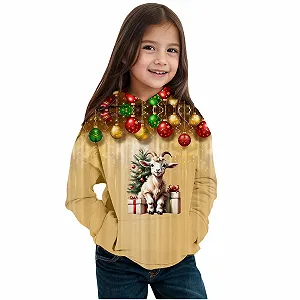 Детский Рождественский Пуловер с капюшоном и принтом, с длинными рукавами, теплый зимний пуловер на флисовой подкладке для девочек - Фото 1